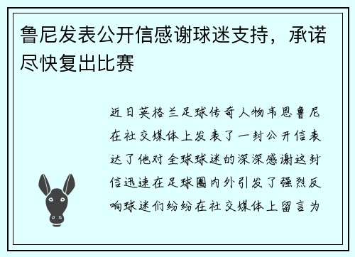 鲁尼发表公开信感谢球迷支持，承诺尽快复出比赛